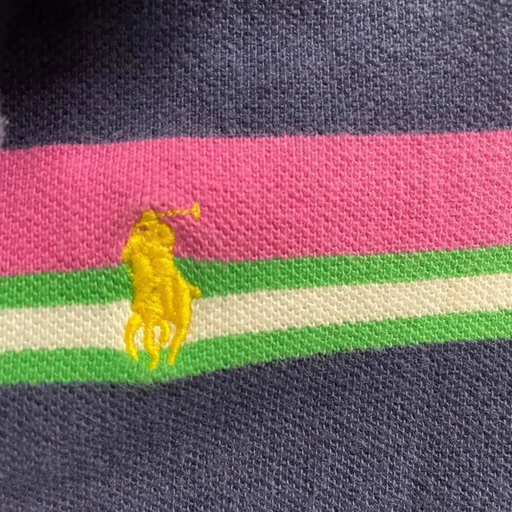 Ralph Lauren Polo Boys Size 4 Navy Pink Green Stripe Preppy Casual Yellow Pony